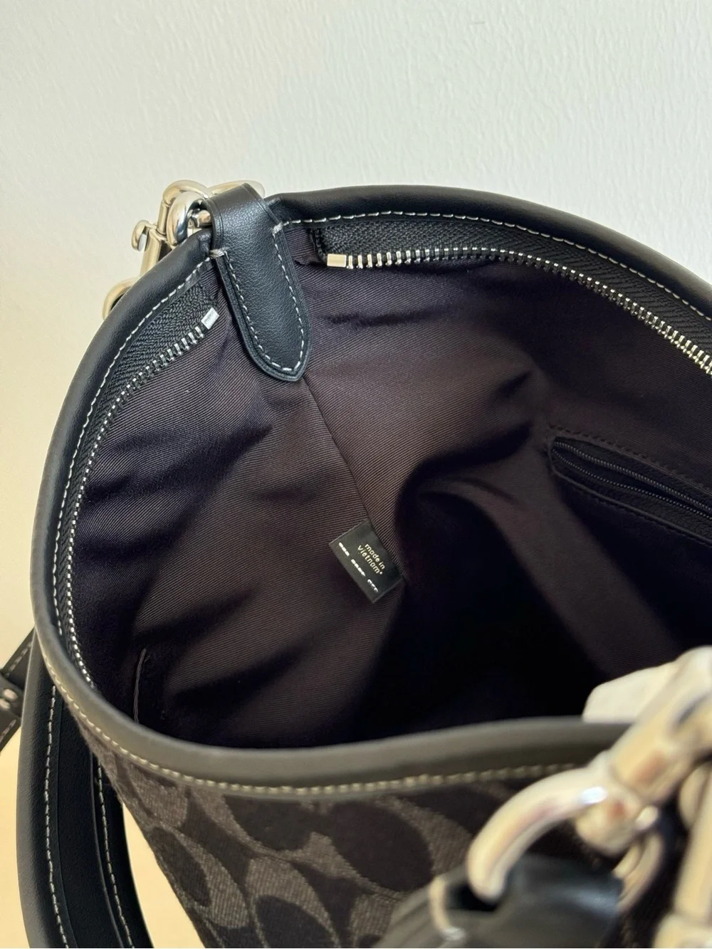 Coach Black Signature Jacquard Shoulder Bag with Tan Tag